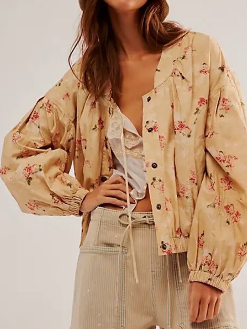 Free People Rory Floral Snap-Front Bomber Jacket - Picture 2 of 4
